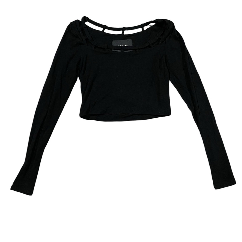Norba Black Long Sleeve Cut Out Crop Top